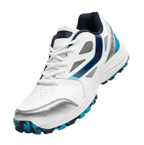 Spiked cricket shoe, white and teal