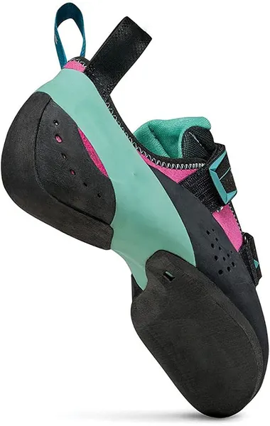Downturned climbing shoe, teal