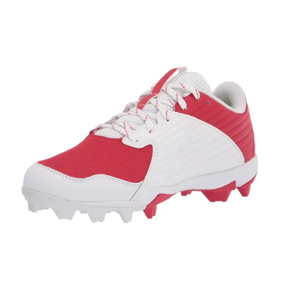 Molded softball cleat, white and red