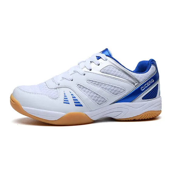 Badminton shoe, white and royal