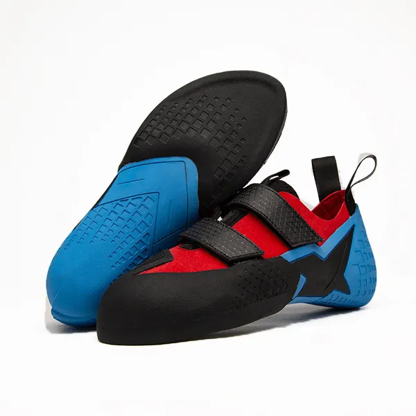 Twin-strap climbing shoe, red and blue
