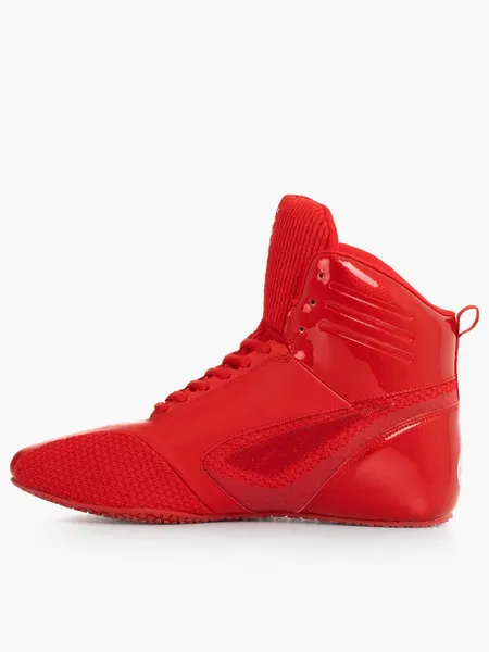 Patent high-top boxing shoe, red