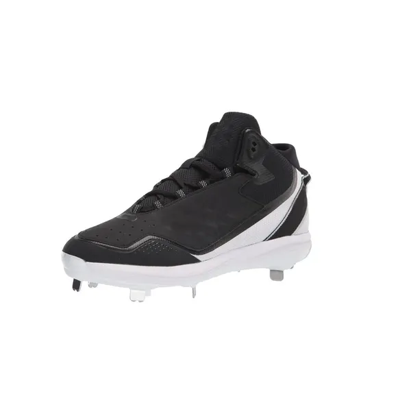 Mid-cut metal baseball cleat, black