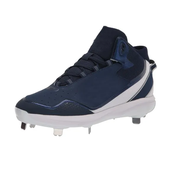 Mid-cut metal baseball cleat, navy