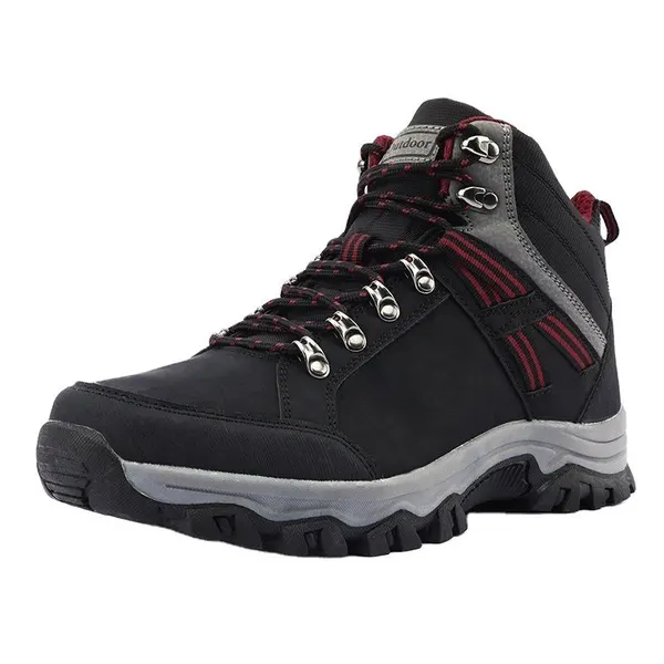 Waterproof mid hiking boot, black and red
