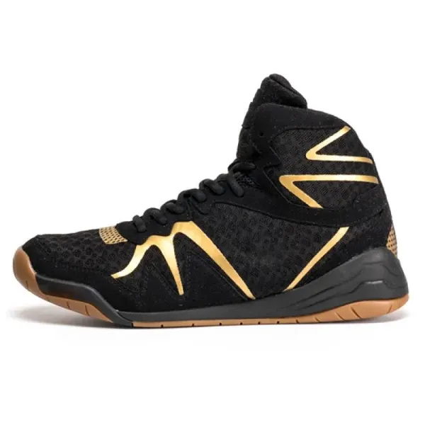 Black-and-gold boxing shoe