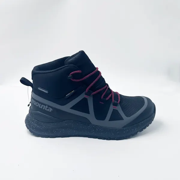 Mid-cut hiking boot, black with pink laces