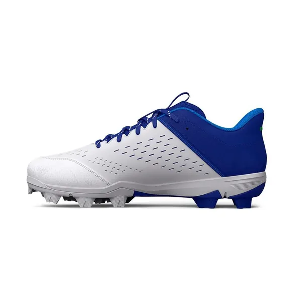 Molded baseball cleat, white and royal