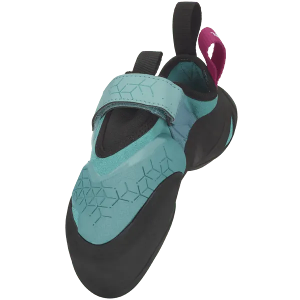 Downturned climbing shoe, aqua