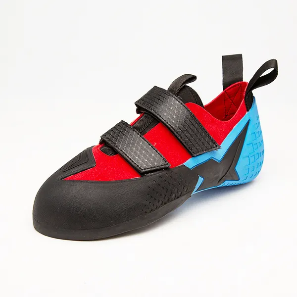 Twin-strap climbing shoe, red and blue