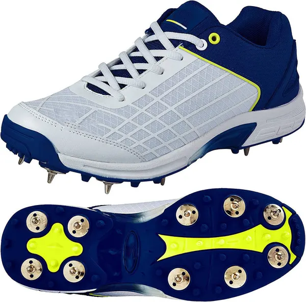 Spiked cricket shoe, white and navy