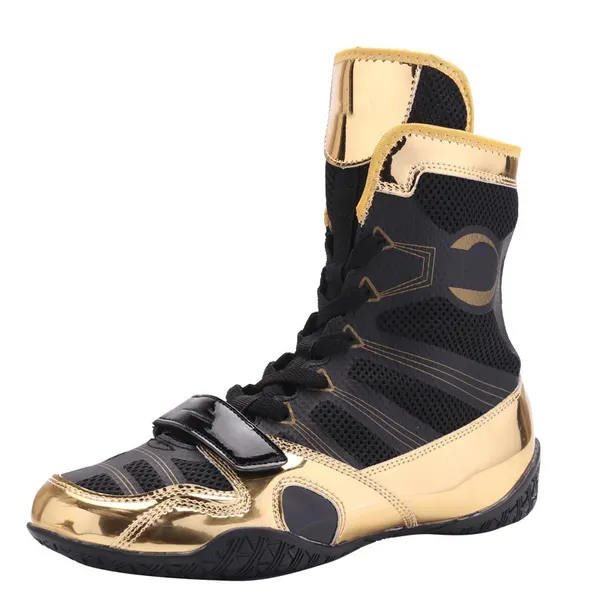 Strap boxing boot, black and gold