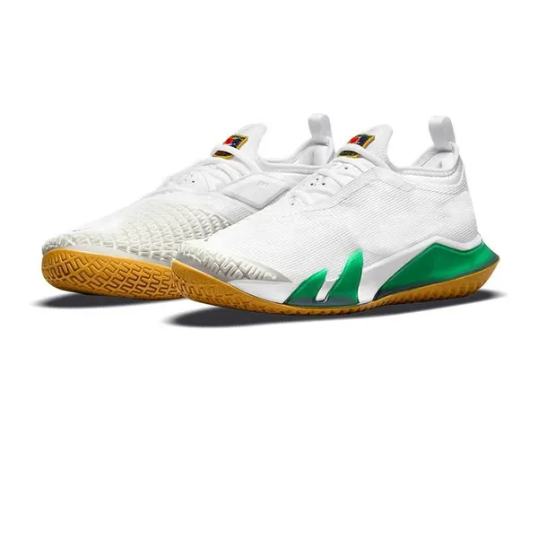 Knit tennis shoe, white and green
