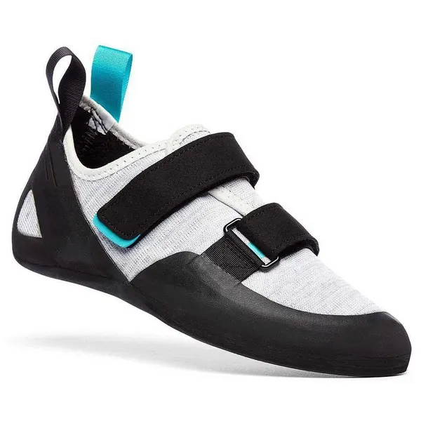 Twin-strap climbing shoe, white and teal
