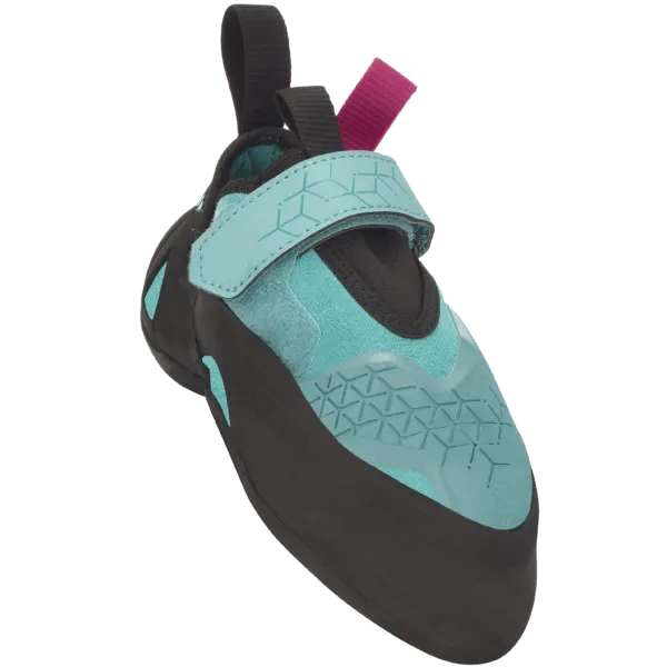 Downturned climbing shoe, aqua
