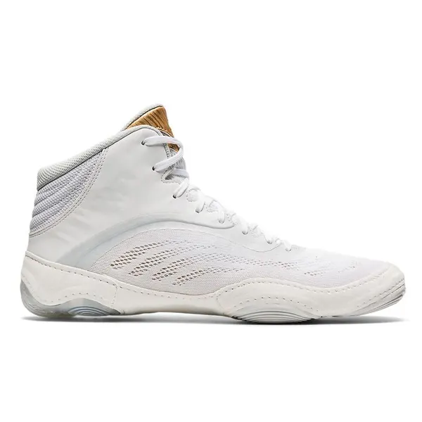 High-top wrestling shoe, white and gold