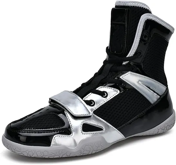 Strap boxing shoe, black and silver