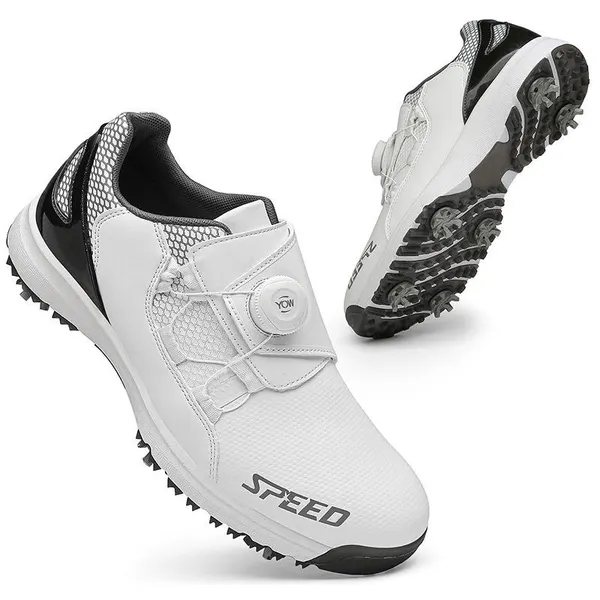 Dial-lace golf shoe, white and black