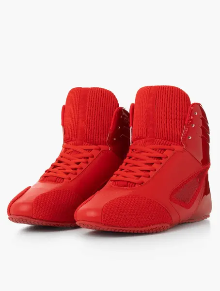 Patent high-top boxing shoe, red