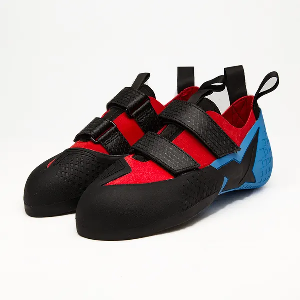 Twin-strap climbing shoe, red and blue
