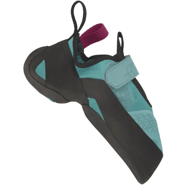 Downturned climbing shoe, aqua