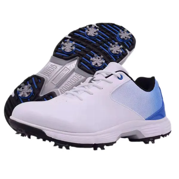 Spiked golf shoe, white and blue
